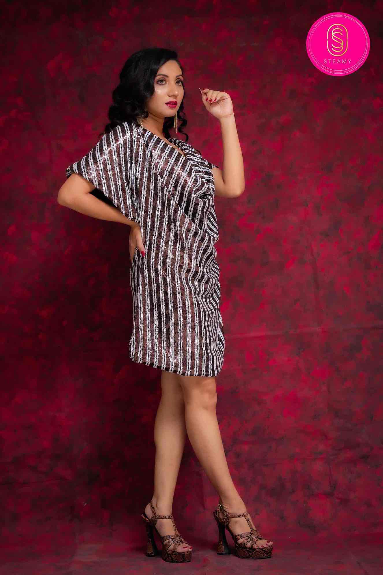 Shimmery Strip Dress