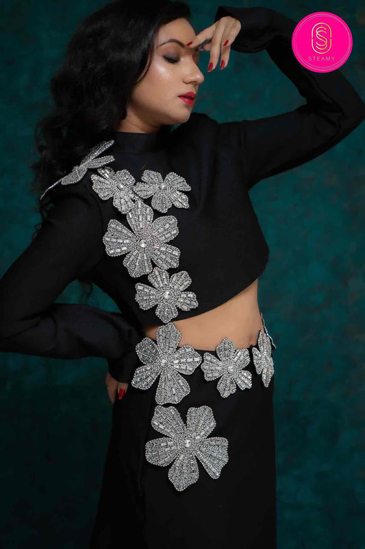 Black Flower Studded Heavy Dress
