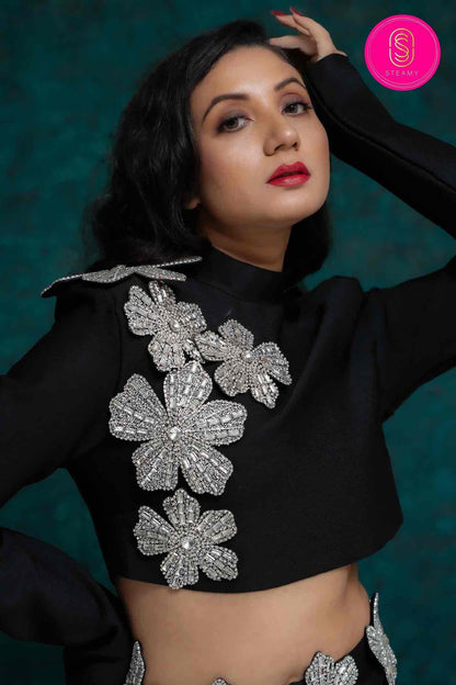 Black Flower Studded Heavy Dress