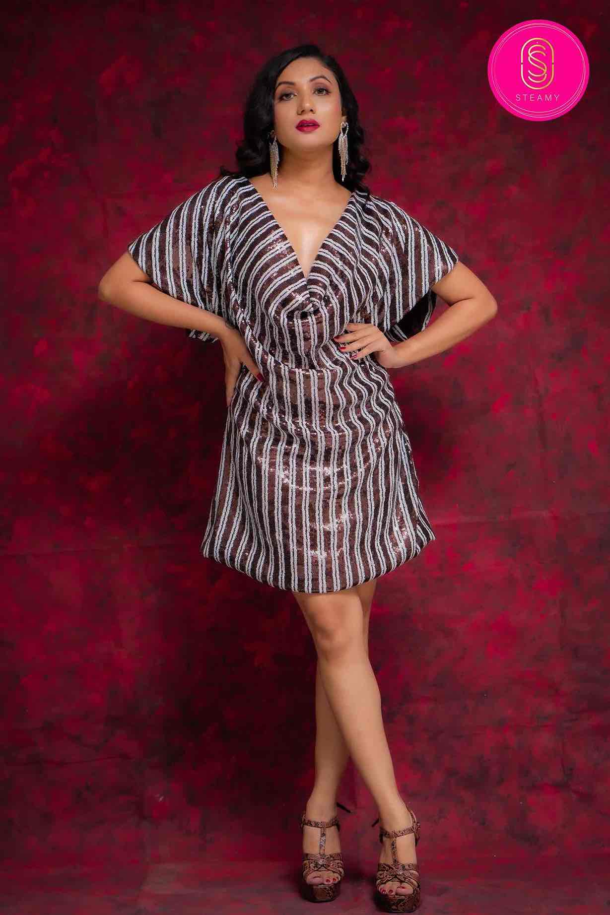 Shimmery Strip Dress